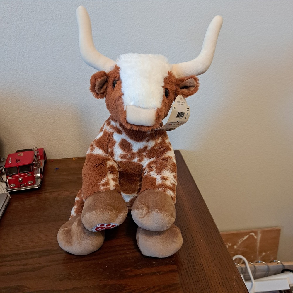 Build A Bear Workshop Longhorn II Brown White Spotted Plush Stuffed Animal NEW
